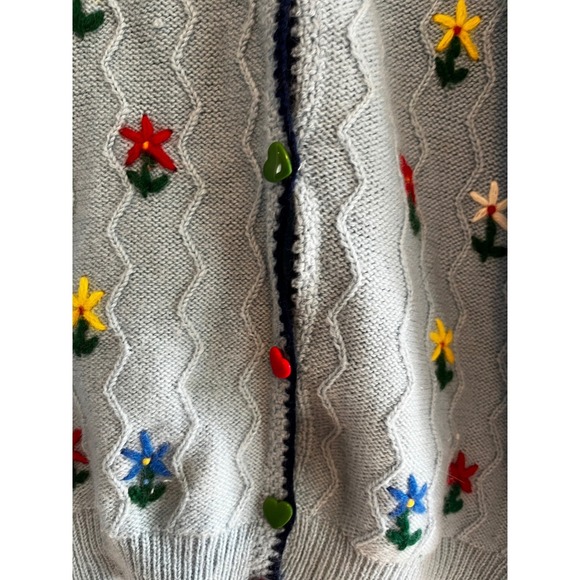 Wool Blend Embroidered Floral Knit Cardigan Sweater Cottagecore Heart Buttons - Picture 4 of 9